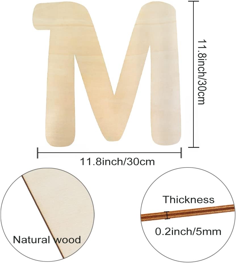 Wooden Letters M Large Wooden Letters 12 Inch Unfinished Wood Letters for Wall Decor Crafts Blank Big Alphabet Board Painting Hanging Home Baby Nursery Wedding Party Room Name Sign DIY Decoration