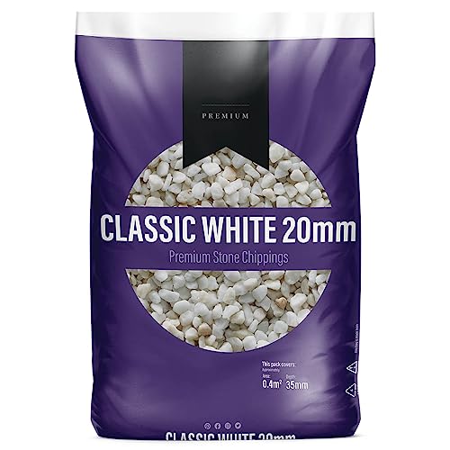 UNIQUE HOME LIVING UHL Decorative Stone Chippings Rock Slate Garden Patio Gravel Aggregates for Driveway Paths Landscape Flower Bed Natural Stone Pebbles for Plant Pots Vases CLASSIC WHITE 10-20mm
