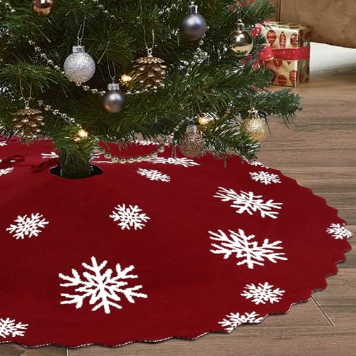 SOMYTING Christmas Tree Skirt, Snowflakes Xmas Tree Skirt, 36 inch Red Cable Knit Knitted Thick Farmhouse Rustic Xmas Tree Skirts Xmas Holiday Decoration (36in)