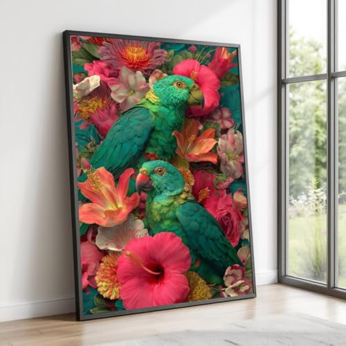 Tableau sur toile perroquets cadeau original amoureux nature
