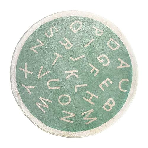 5.2ft ABC Round Kids Play Rug Soft Plush Alphabet Nursery Area Rug for Bedroom Non-Slip Educational Learning Rug Baby Crawling Play Mat Carpet for Kids Room Classroom Playroom, Green