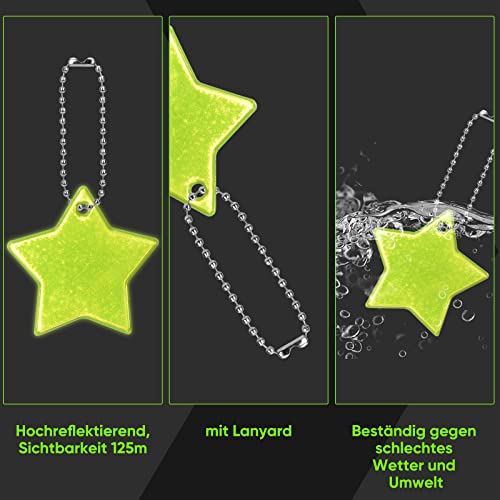 DealKits 20 PCS Sicherheits Reflektor Anhänger, Stern Schlüsselanhänger, Kinder Reflektor Anhänger für Puppensitze Rucksack Handtasche Jacken Rollstuhl Fahrrad Laufen Party Mitgebsel -8 leuchte Farben
