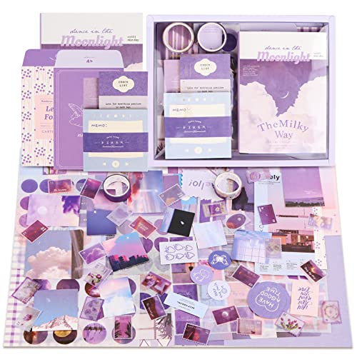 RUNEAY Scrapbook Kit 346 Pcs, Scrapbooking Kit Vintage Aesthetic Bullet Journal Kit with A6 Grid Notebook Sticker Card Label Washi Tape,for Teen Girl Kid Women Adult DIY Gift