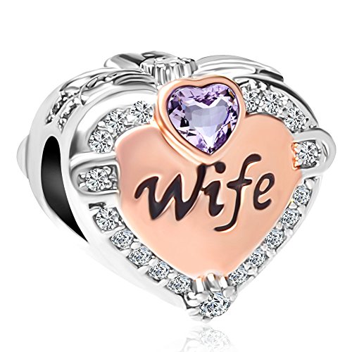 Image of Wife Love Heart Charm Synthetic Birthstone Dangle Bead for Bracelet