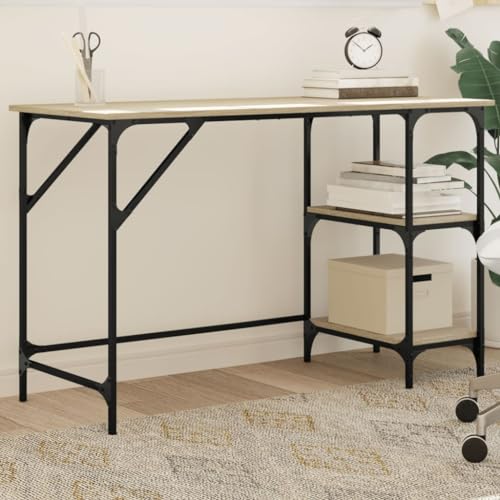 KTHLBRH Sonoma Oak Desk 120x50x75 cm with Metal Frame and Engineered Wood Top, Spacious Workstation with Removable Shelf and Adjustable Feet for Home Office Furniture