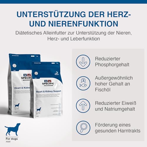 SPECIFIC® Heart & Kidney Support (CKD) 2kg - Trockenfutter für Hunde mit Omega-3 und Krillöl - Reduzierter Proteingehalt zur Entlastung der Nieren - Erwachsene Tiere - DECHRA Veterinary Products