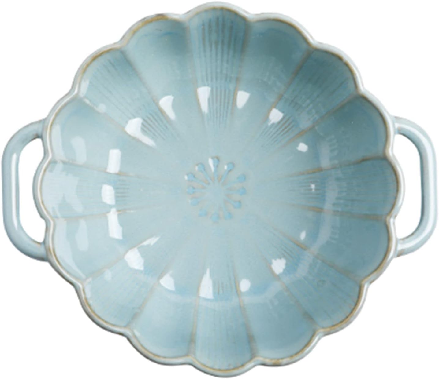 Baking Tray,Ceramic Bakeware,Porcelain Ceramic Round Casserole With Handle,Microwave Baking Dish Oven Safe,Pan.-blue-1100ml (Color : Blu, Size : 1100ml) (Color : Wit, Size : (Color : Light Blue, Siz