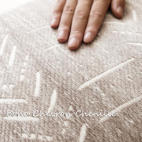 Image of Foindtower Set of 2 Decorative Chenille Jacquard Throw Pillow Covers Textured Farmhouse Lumbar Cushion Covers Modern Boho Accent Home Decor for Sofa Chair Couch Bed Living Room,12x20 Inch,Light Taupe