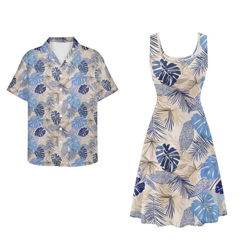 Image of Dreaweet Summer Dresses for Women A-Line Sleeveless Flowy Sun Dresses,Men's Casual Button-Down Shirts,Couple Matching Outfits