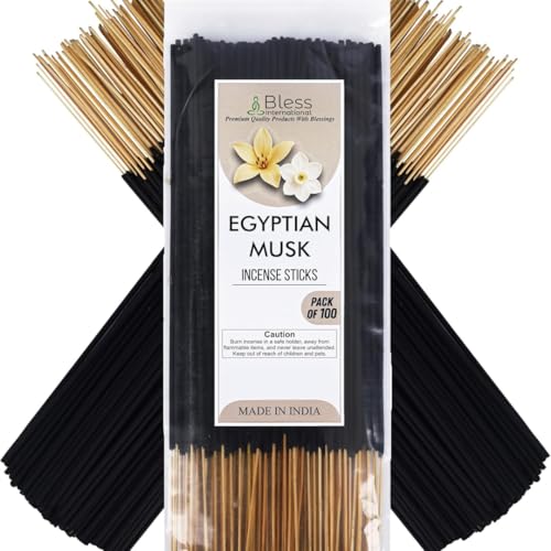 Bless-International-Egyptian-Musk 100%-Natural-Handmade-Incense-Sticks Organic-Chemicals-Free-for-Relaxation-Positivity-Yoga-Meditation 12-Inches-1-Hour-Plus-Burning-Time-100-Sticks-250-GM