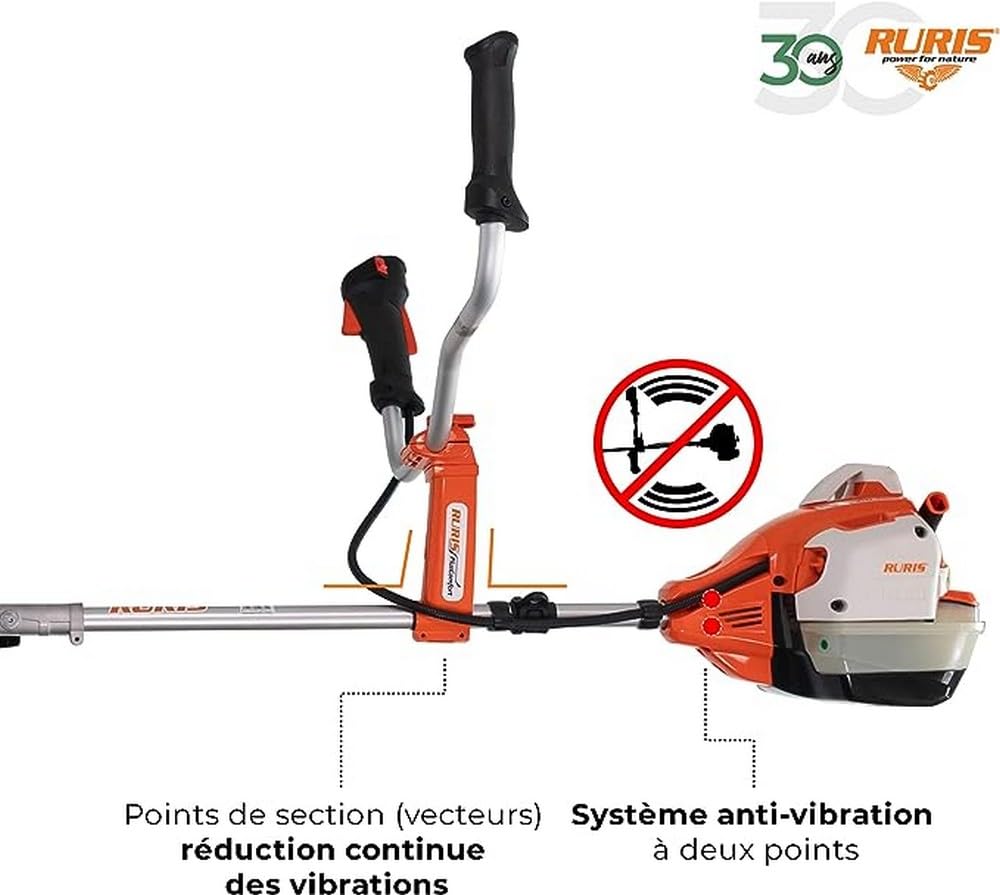 RURIS POWER FOR NATURE Desbrozadora térmica RR362 2 Tiempos 36,3 cm3, 2,4 CV, 255 mm – Arnés de Doble Balance, Asas ergonómicas de Dos segmentos