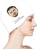 Custom Swim Cap with Your Photo Personalized Silicone Swim Cap for Men and Women Swimming, Flexible Adult Swimmers Cap for Short and Medium Length Hair
