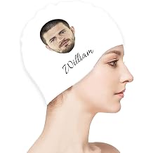 Custom Swim Cap with Your Photo Personalized Silicone Swim Cap for Men and Women Swimming, Flexible Adult Swimmers Cap for Short and Medium Length Hair