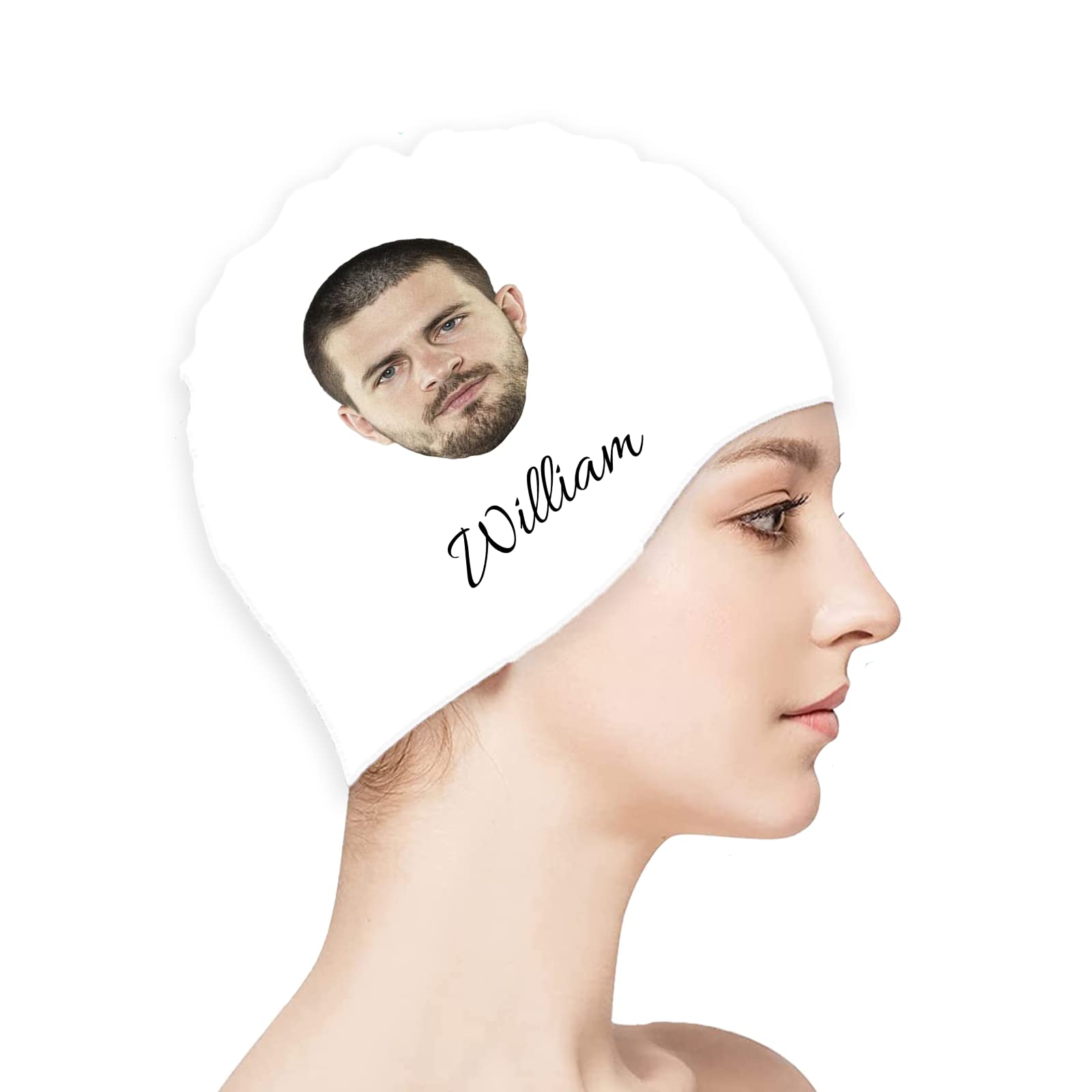 Custom Swim Cap with Your Photo Personalized Silicone Swim Cap for Men and Women Swimming, Flexible Adult Swimmers Cap for Short and Medium Length