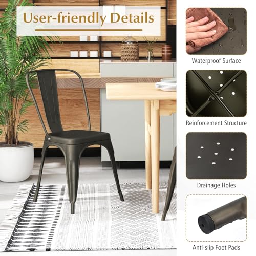 Image of COSTWAY 18 inch Dining Chair Set of 4, Stackable Metal Chairs with Removable Backrest, Home Industrial Bar Chairs Set with High Backrest, for Kitchen, Dining Room, Cafe Bar, Outdoors (Gun Gray)