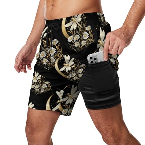 Dragonfly Floral Men's Swim Trunks Quick Dry Bathing Suit Board Shorts with Compression Liner2
