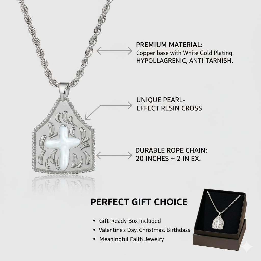 Western Cowgirl Chunky Cross Necklace for Women Men Cowboy Faith Pendant Necklace Personalized CowTag Jewelry Valentine's Day New Year Gift