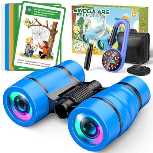 Fernglas für Kinder Entdecker Set inklusive Kinderlupe & Kompass & Entdeckerkarten - Outdoor Spielzeug ab 3-8 Jahre Jungen - Geburtstag Geschenk Gartenspielzeug Kinder - Spiele ab 3 4 5 6 7 Jahre