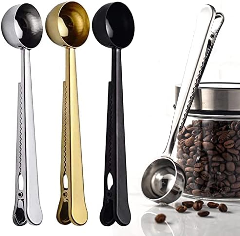 Coffee Measuring Spoon with Alligator Clip for Coffee Bag, 304 Stainless Steel Long Handle Measuring Scoop for Tea or Coffee Beans - 3 Pack
