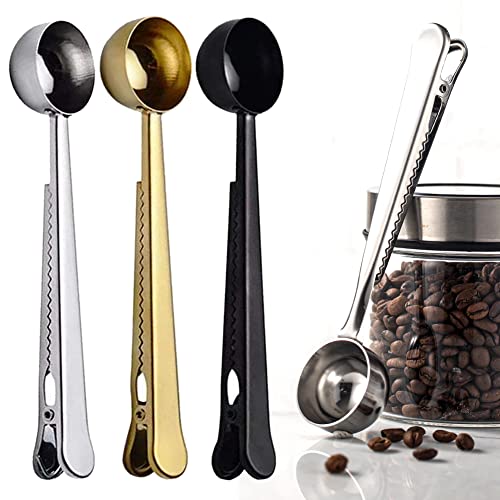 Coffee Measuring Spoon With Alligator Clip For Coffee Bag, 304 Stainless Steel Long Handle Measuring Scoop For Tea Or Coffee Beans - 3 Pack #TOP2