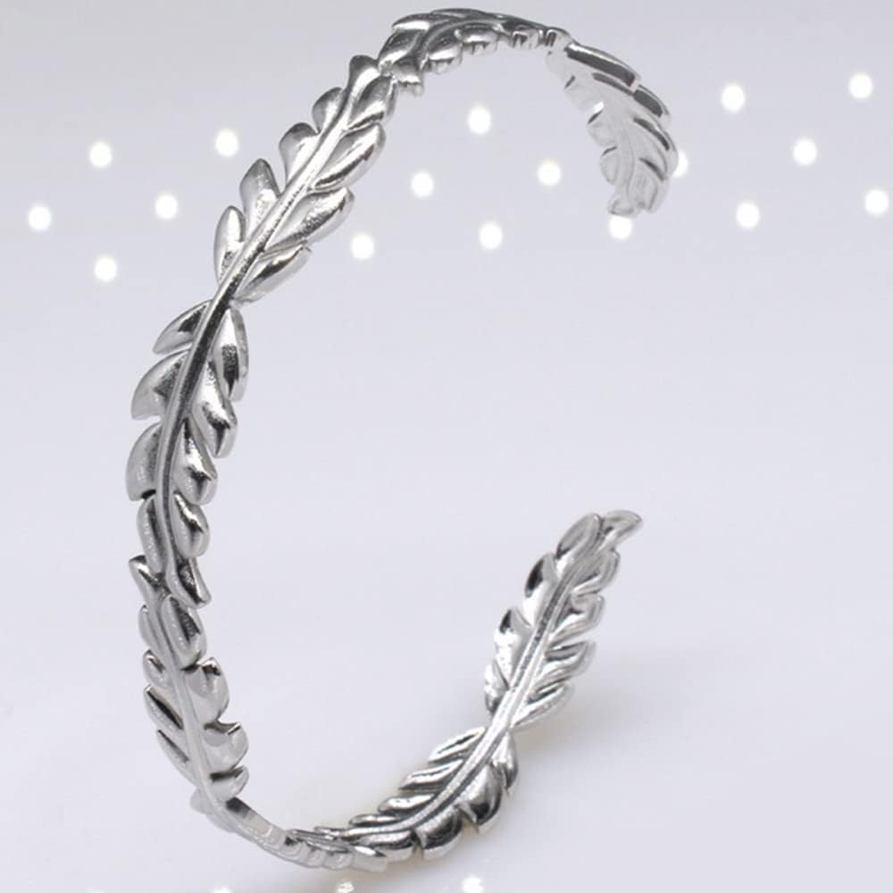 Jude Jewelers Stainless Steel Open Cuff Olive Tree Leaf Style Adjustable Size Bangle Bracelet - Image 3