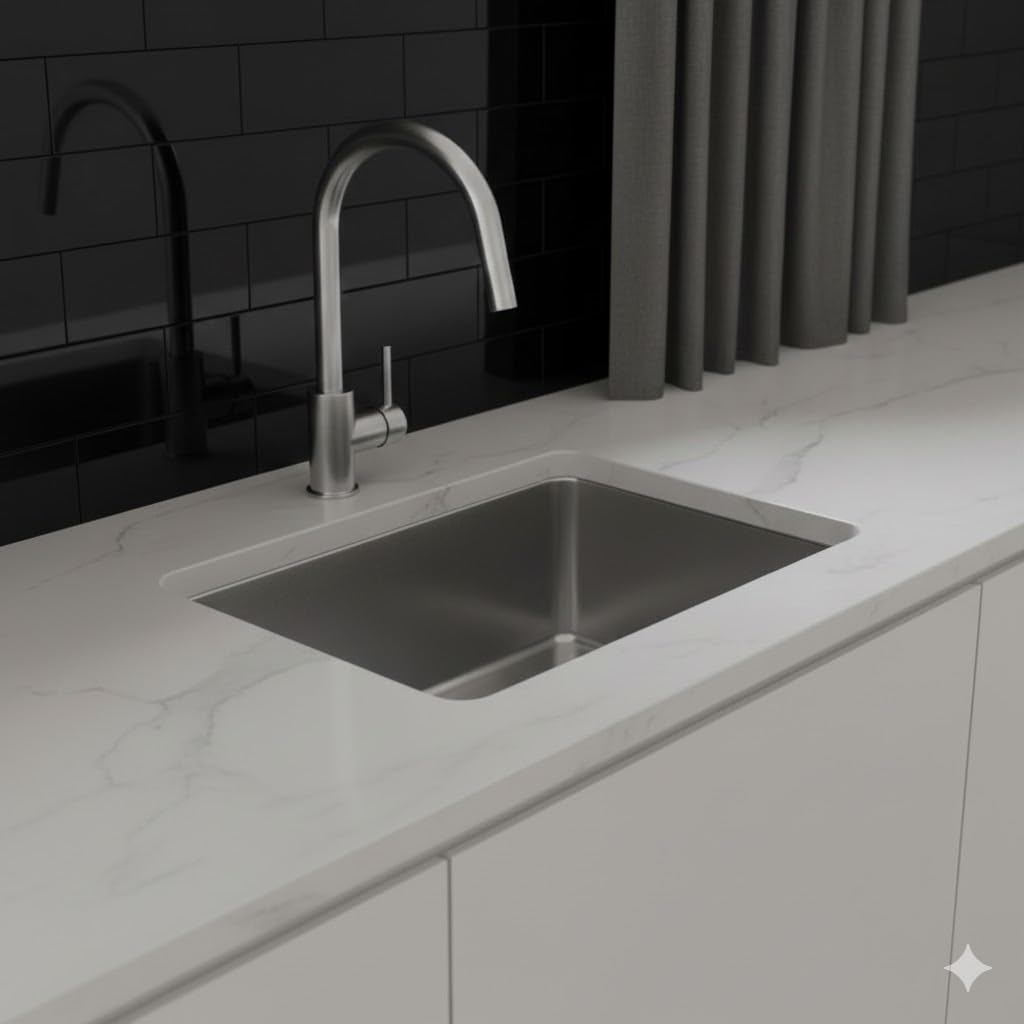 Nirali Kitchen Sink Grace Plain 304 Stainless Steel Single bowl Sink Round with Coupling | Rust & Stain Resistant | Brushed Matt Finish | Minimizes Sound (Matt, 24x18x8.5)-image-5