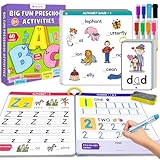 HOQEEWIPE Preschool Learning Activities - Reusable Handwriting Tracing Books for Kids, PreK Kindergarten Workbooks, CVC Word Game, Numbers & Alphabet Educational Learning Toys for 3, 4, 5, 6 Year Old