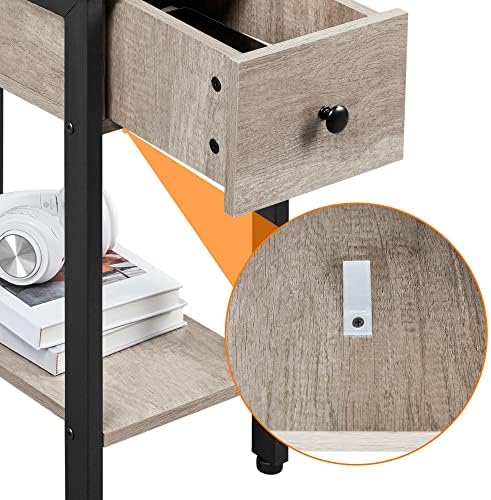 Yaheetech 2-Tier Narrow Nightstand, Bedside Table Side Table for Small Space, Industrial End Table with Drawer and Shelf for Living Room, Bedroom, 59.5x29.5x60cm