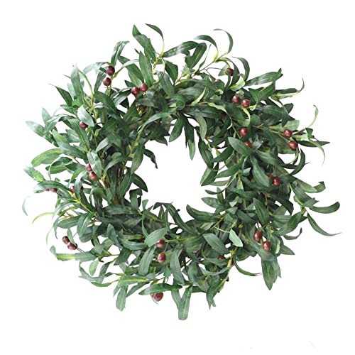 Artificial Olive Wreath 22inch Green Leaves Wreath for Front Door Spring Wreath with Olive Fruit Window, Wall, Wedding Indoor Outdoor Decor