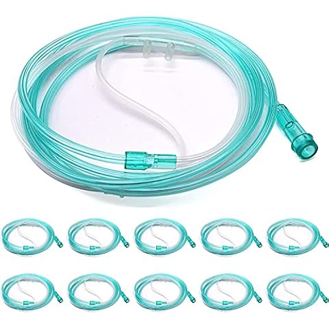 Global Medical Products Stay Soft Adult Nasal Cannula with 7ft Soft Green, Universal Connector, Kink Resistant, Lightweight Tubing - 10 Pack, Clear Cover