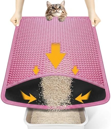 Conlun Katzenstreu Matte Katzenklo Matte,58x42cm | Rosa Wabenförmiges Doppellagiges Design, Urin- und Wasserdichtes Material, Katzenklo Unterleger