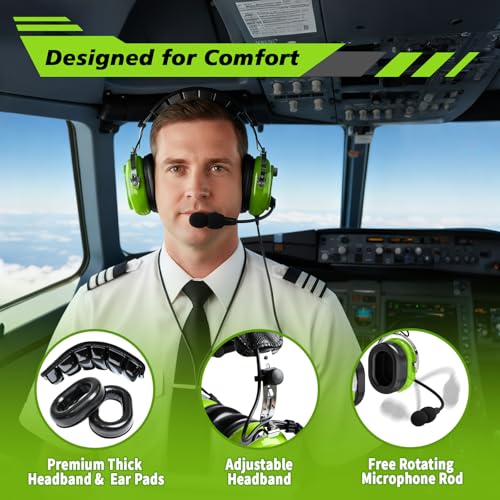 Image of WODASEN Aviation Pilot Headset for Students Flight School Passive Noise Canceling Aircraft Headphones with Boom Mic