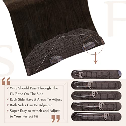 Fshine Hair Extensions Wire Hair Remy Human Hair Extensions Dark Brown 20 Inch 80G Hairpiece Straight Wire Hair Extensions With Transparent Line Invisible Thick Hair Extensions #TOP3