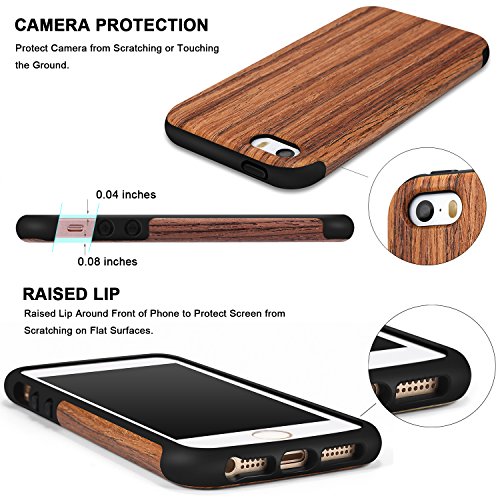 Tendlin Compatible With Iphone 5S Case/Iphone Se 2016 Case (1St Gen) Wood Grain Outside Soft Tpu Silicone Hybrid Slim Case Designed For Iphone 5 / 5S / Se (1St Gen 2016) - Red Sandalwood #TOP3