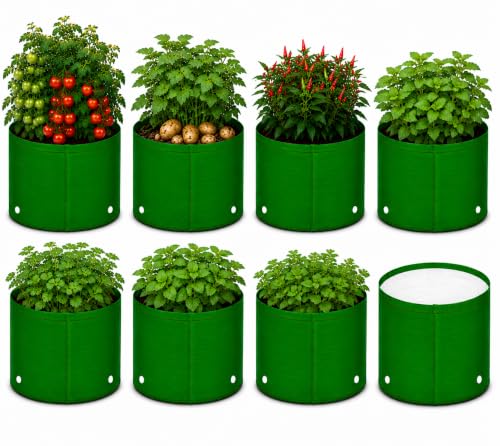 Image of Grow Bags for Terrace Gardening, Premium HDPE Green-Orange Large Planters for Fruit Trees, Vegetables, Flowers & Home Garden Pack of 8(12x9)