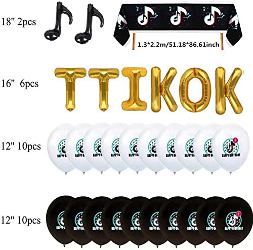 Sainish Birthday Tablecloth & Balloons For Party Decoration Music &Tablecloth Kids Theme Tik Tok Fans Supplies Banner And Cake Toppers Gifts, Golden,Gold #TOP1