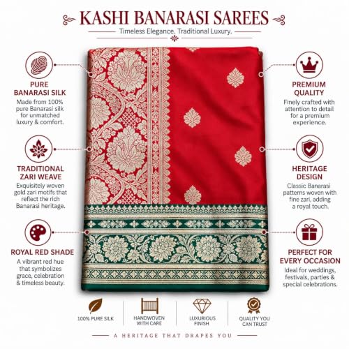 Kashi Banarasi Sarees red banarasi silk saree in pure silk – image 7