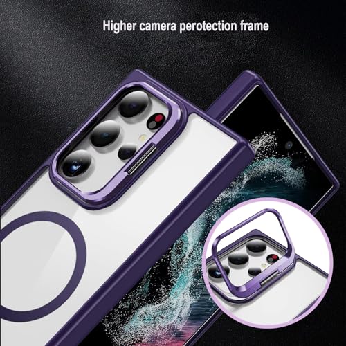 Image of VONZEE PC Compatible for Samsung S25 Ultra 5G Case,with Wireless Charging,(Not Compatible with Magsafe)Protective Case,Built-in Stash Stand Phone Case,Scratch-Resistant Back Cover,|Deep Purple