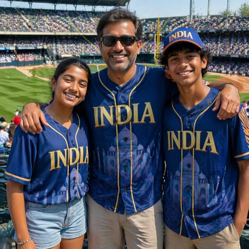 Custom India Baseball Jersey - Personalized Indian Pride Sport Shirts with Name Number, Softball Uniform Gifts Men Women miniatura 3