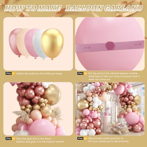 Image of 412Pcs Rose Gold Balloon Garland Arch Kit,18 12 10 5 Inch Nude Pastel Pink Metallic Gold White Balloons for Women Girls Birthday Bridal Baby Shower Decorations