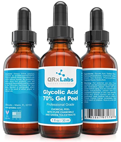 Glycolic Acid 70% Gel Peel With Chamomile And Green Tea Extracts - Professional Grade Chemical Face Peel For Acne Scars, Collagen Boost, Wrinkles, Fine Lines - Alpha Hydroxy Acid - 1 Bottle Of 1 Fl Oz #TOP7