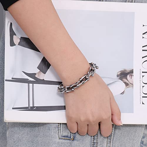Klapgo Stainless Steel Retro Link Chain Bracelet,Punk Vintage Silver Bracelet For Men And Women,Polishing #TOP5