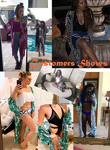 Blusa feminina de chiffon e rayon para praia, cardigã quimono, longa, saída de praia, 180 Blue, One