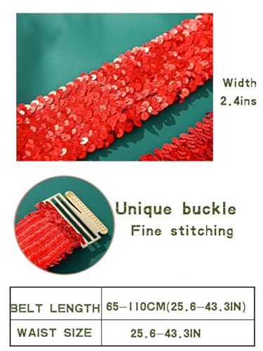 Wide Elastic Waist Belts Sequin Stretchy Belts Red Green Sparkly Waistband for Women4