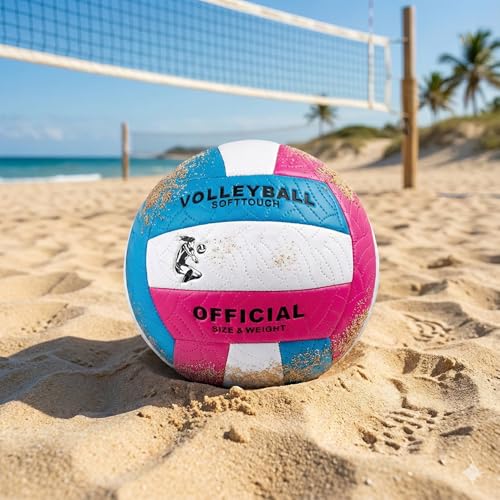 Hsport Softtouch Voleybol Topu Resmi Boyut ve Ağırlık Premium Dikişli İç ve Dış Mekan Kullanımı Çift Astarlı No:5 - Pompa Hediyeli (Pembe)