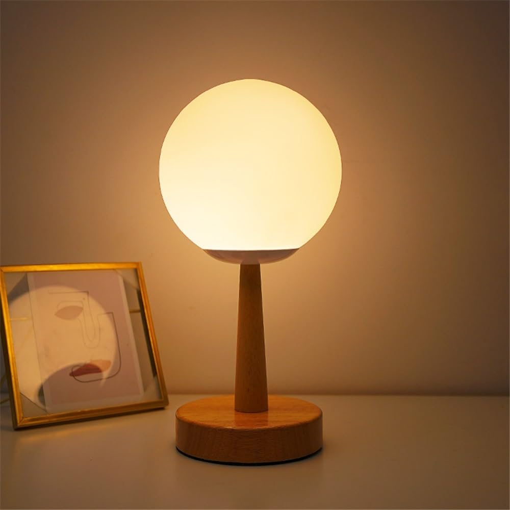 Lampka biurkowa Mała drewniana lampka stołowa zdobi biurko, stolik nocny, sypialnię, gabinet, szklaną lampkę nocną Lampka nocna
