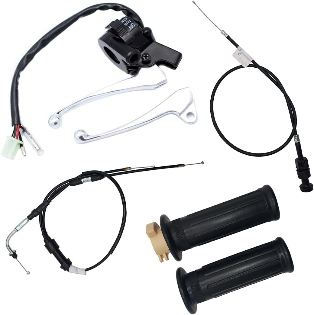 Throttle Housing Start Switch Choke Cable Control Left Right Brake Lever Fit for Yamaha PW50 PY50 Peewee Y-Zinger Motorcycle Dirt Bike Black Hand Grip Set