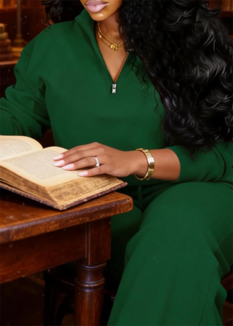 MOEENCN Women 2 Piece Outfits Sweatsuit Oversized Half Zip Sweatshirt Wide Leg Sweatpant Casual Lounge Matching Set Tracksuit - Image 2