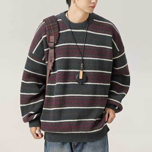 Striped Crew Neck Sweater Men Color Block Pullover Sweater Loose Fit Knit Sweater Casual Long Sleeve Pullover2