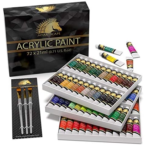 Acrylic Paint Set - 72 x 21ml Tubes with 3 Art Brushes - Artist Quality - Lightfast - Heavy Body - Vibrant Colours - Rich Pigments - Professional Painting Kit by MyArtscape Cover
